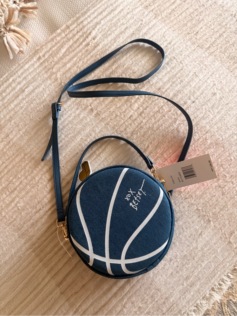 Betsey Johnson Denim Round Basketball Crossbody Bag